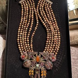 Heidi Daus brown pearl necklace with large pendant. Beautiful multi color stones